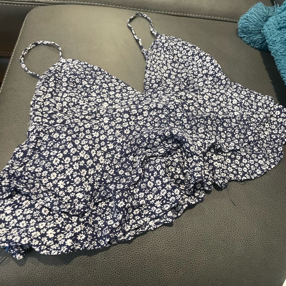 Ocean Drive Navy and White Floral Top